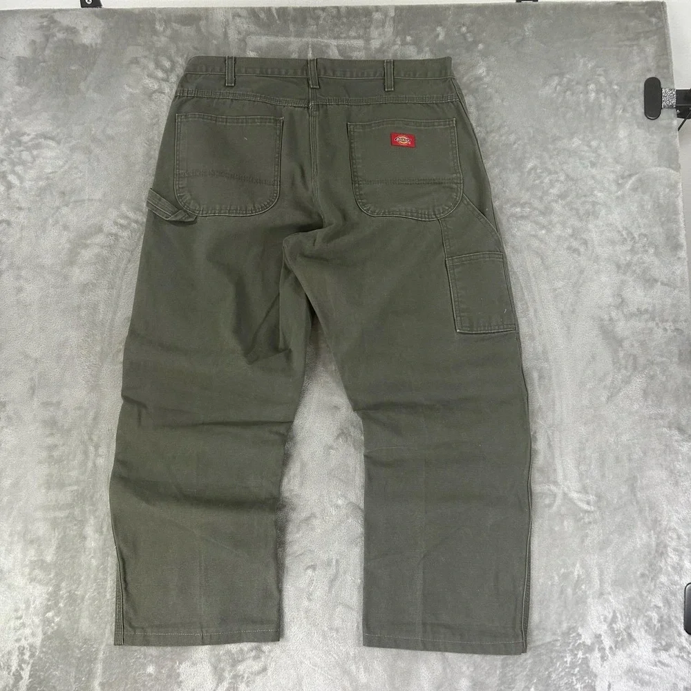 VTG Dickies Carpenter Pants Mens 36x30 Green Canvas Relaxed Fit Workwear Utility